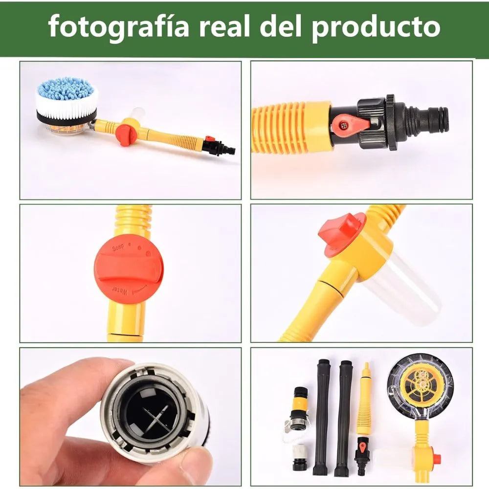 HydroCepillo 360 – Limpia tu auto sin esfuerzo solo conecta, gira y brilla