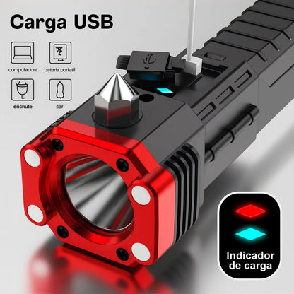 🔦 Linterna de Seguridad 5 en 1 con Martillo y Power Bank